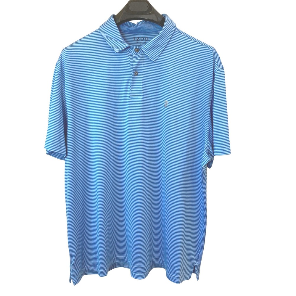 IZOD Golf Mens XXL Blue Striped Short Sleeve Performance Stretch Polo 45SG473